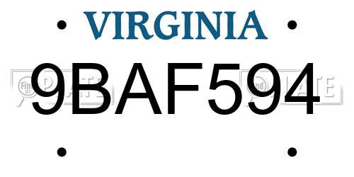 9BAF594 Virginia License Plate