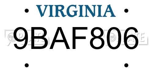 9BAF806 Virginia License Plate