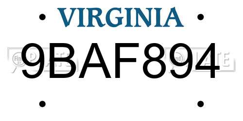 9BAF894 Virginia License Plate