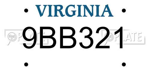 9BB321 Virginia License Plate