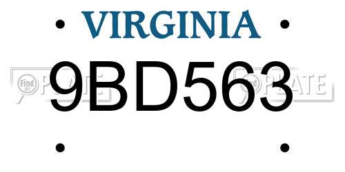 9BD563 Virginia License Plate