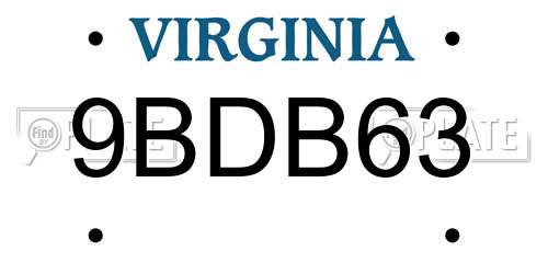 9BDB63 Virginia License Plate