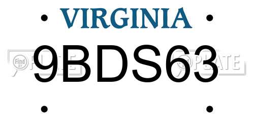 9BDS63 Virginia License Plate