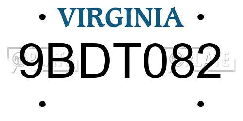 9BDT082 Virginia License Plate