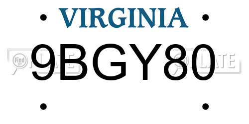 9BGY80 Virginia License Plate