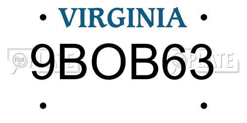 9BOB63 Virginia License Plate