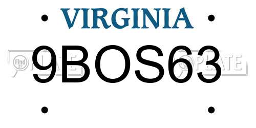 9BOS63 Virginia License Plate
