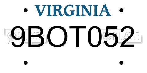 9BOT052 Virginia License Plate
