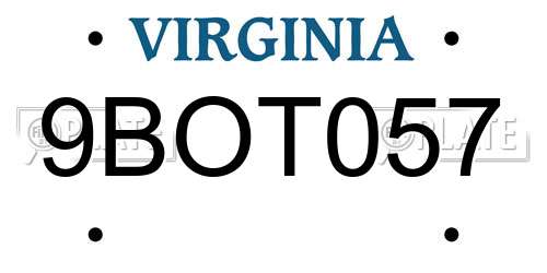9BOT057 Virginia License Plate