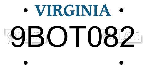 9BOT082 Virginia License Plate