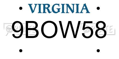 9BOW58 Virginia License Plate