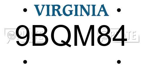 9BQM84 Virginia License Plate