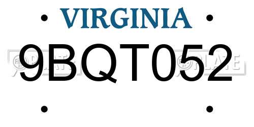 9BQT052 Virginia License Plate