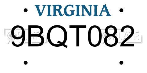 9BQT082 Virginia License Plate
