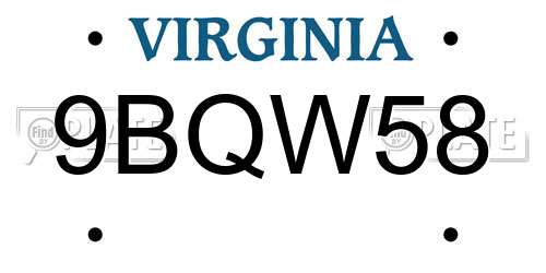 9BQW58 Virginia License Plate