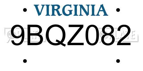 9BQZ082 Virginia License Plate