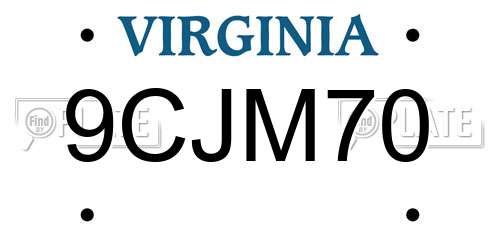 9CJM70 Virginia License Plate