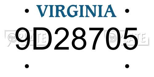 9D28705 Virginia License Plate