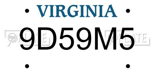 9D59M5 Virginia License Plate
