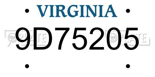 9D75205 Virginia License Plate