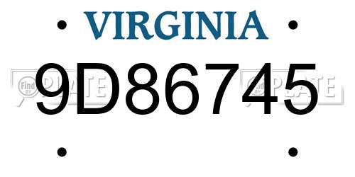 9D86745 Virginia License Plate
