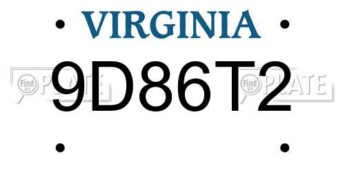 9D86T2 Virginia License Plate