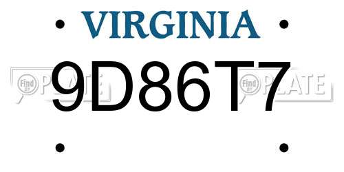 9D86T7 Virginia License Plate