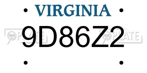 9D86Z2 Virginia License Plate