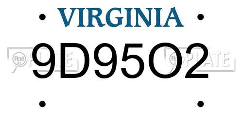 9D95O2 Virginia License Plate