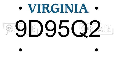 9D95Q2 Virginia License Plate