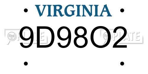 9D98O2 Virginia License Plate
