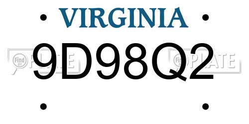 9D98Q2 Virginia License Plate
