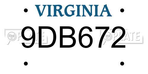9DB672 Virginia License Plate