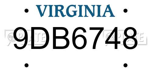 9DB6748 Virginia License Plate