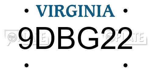 9DBG22 Virginia License Plate