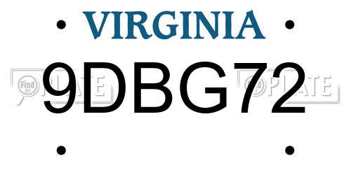 9DBG72 Virginia License Plate