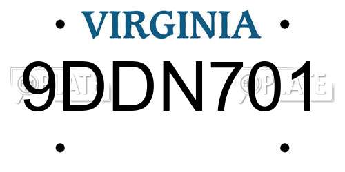 9DDN701 Virginia License Plate