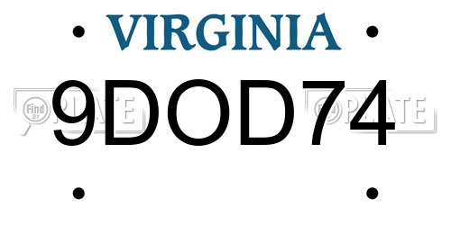 9DOD74 Virginia License Plate