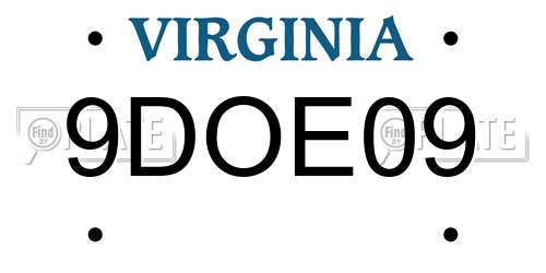 9DOE09 Virginia License Plate