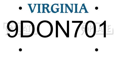 9DON701 Virginia License Plate