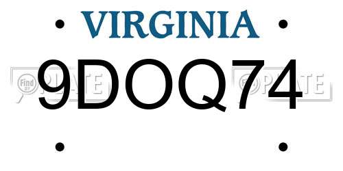 9DOQ74 Virginia License Plate