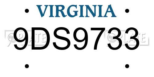 9DS9733 Virginia License Plate