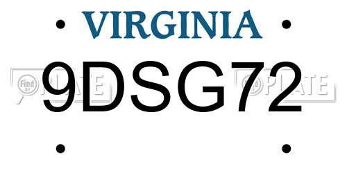 9DSG72 Virginia License Plate