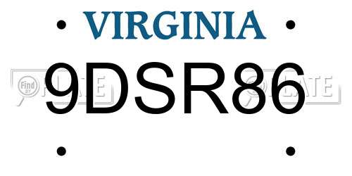 9DSR86 Virginia License Plate