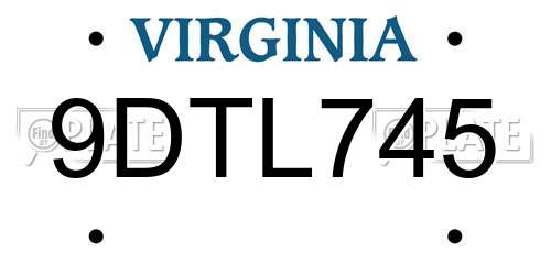 9DTL745 Virginia License Plate