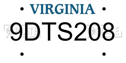 9DTS208 Virginia License Plate