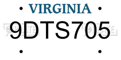 9DTS705 Virginia License Plate