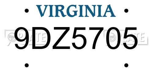9DZ5705 Virginia License Plate