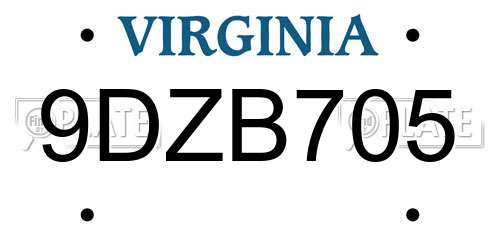 9DZB705 Virginia License Plate