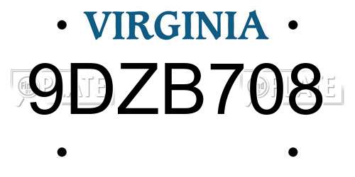 9DZB708 Virginia License Plate